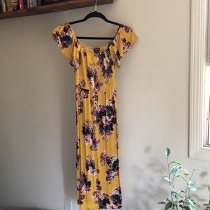 Yellow off the shoulder flowered dress